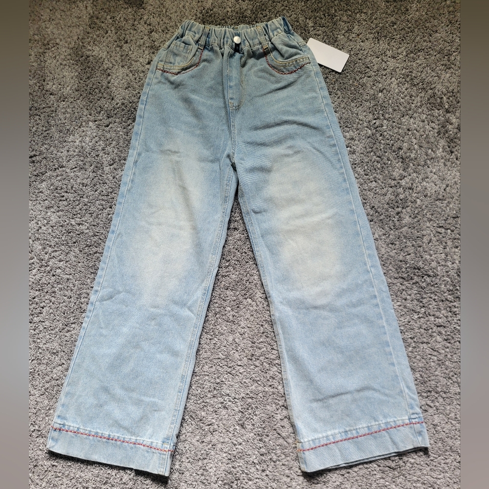 Light Blue Girl's Jeans Size 170 = 15 Tween Girls Wide Leg Distressed *NWT*